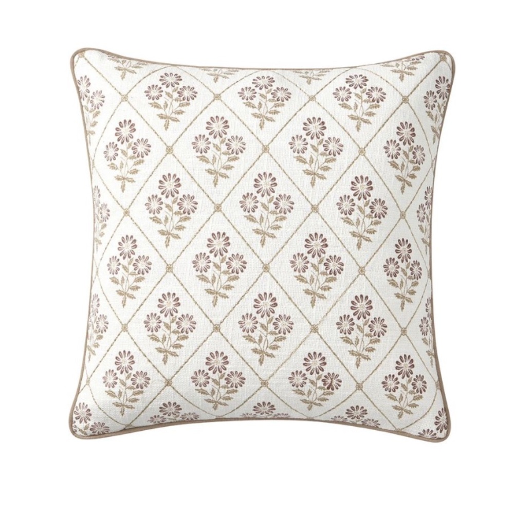 NEW My Texas House Camilia Dusty Mauve Floral Block Print Pillow Cover 18" x 18"